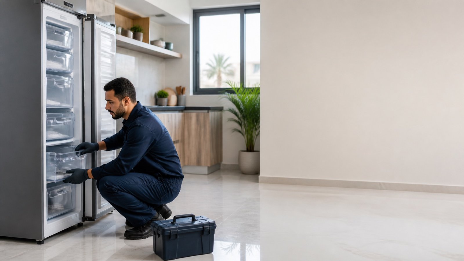 فني Cairo Tech أثناء فحص الديب فريزر ساب زيرو